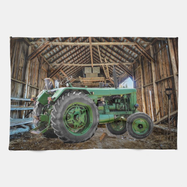 Tractor Rustic Barn Kitchen Towel (Horizontal)