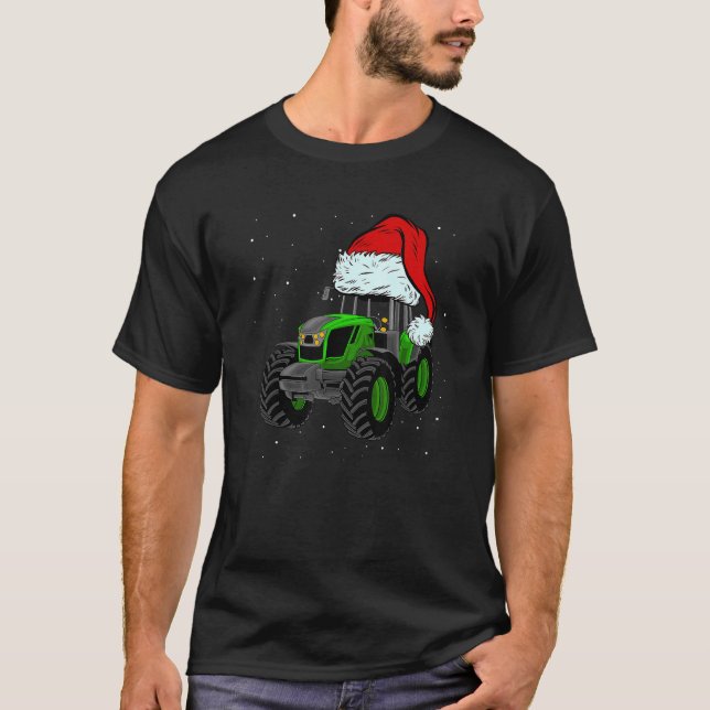 Tractor Santa Hat Christmas Farmer Family  Farming T-Shirt (Front)