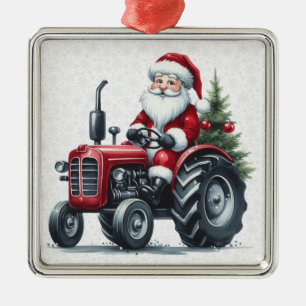 Tractor Santa Ornament