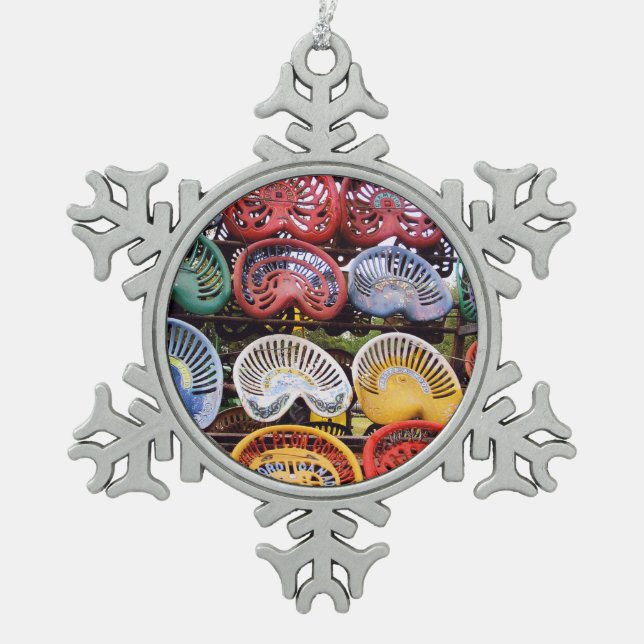 Tractor Seats at Tractor Show Snowflake Pewter Christmas Ornament (Front)