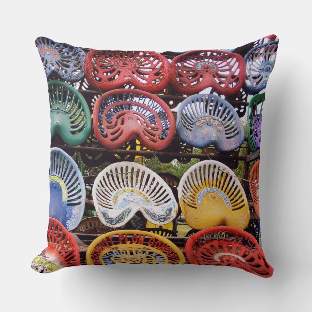 Tractor Seats at Tractor Show Throw Pillow (Front)