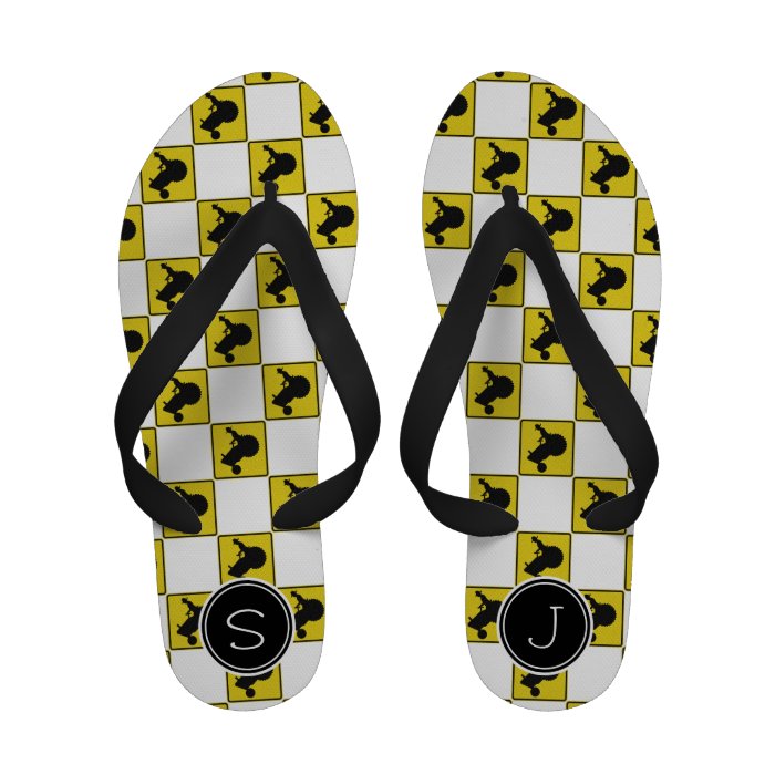 Tractor Sign Checkerboard Pattern with Initials Flip Flops