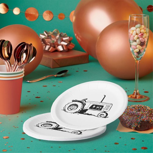 Tractor Sketch Paper Plates