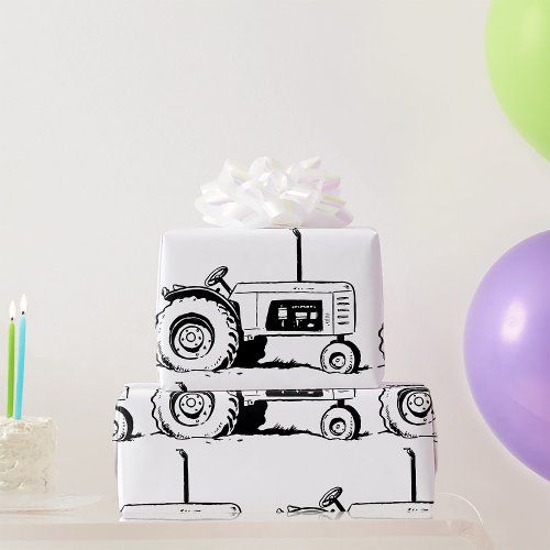 Tractor Sketch Wrapping Paper