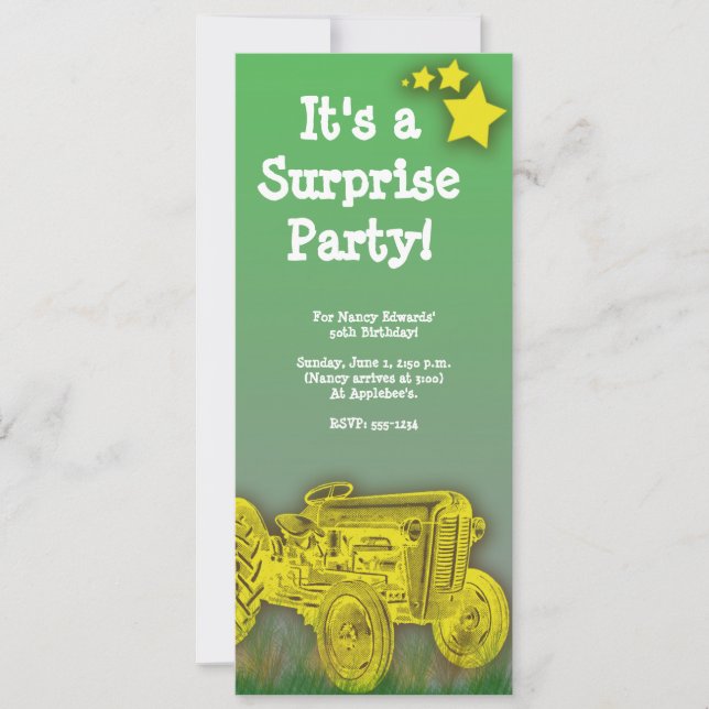 Tractor Surprise or Birthday Party Invitation (Front)