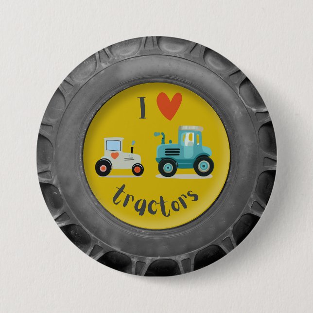 Tractor tire with cute tractors Button (Front)