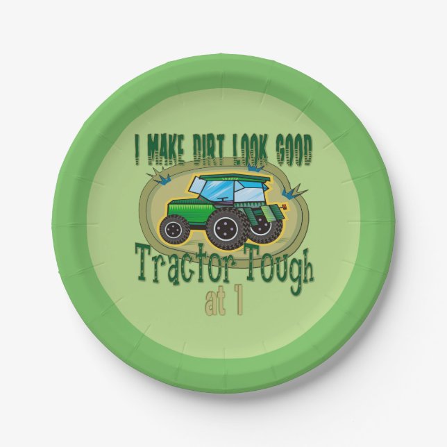 Tractor Tough 1st Birthday Paper Plates (Front)