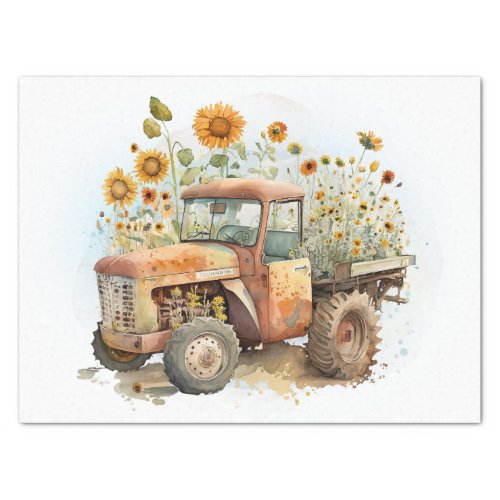 Tractor Truck Farm Sunflower Tissue Paper