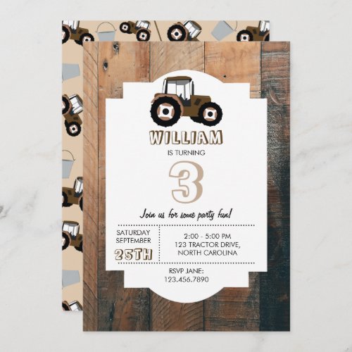 Tractor Truck Pattern Farm Equipment Birthday Invitation