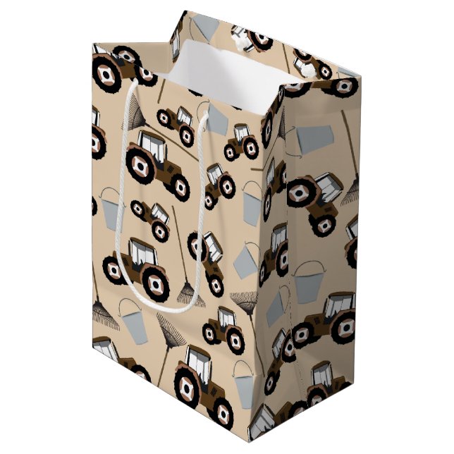 Tractor Truck Pattern Farm Equipment  Medium Gift Bag (Front Angled)