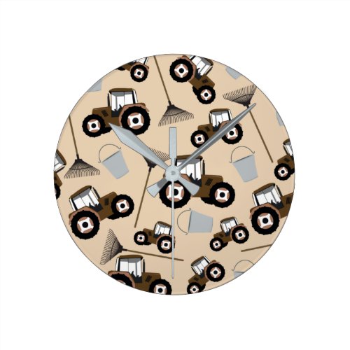 Tractor Truck Pattern Farm Equipment Round Clock
