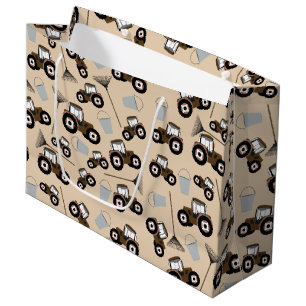 Tractor Truck Pattern Farm Equipment Wrapping Pap Large Gift Bag