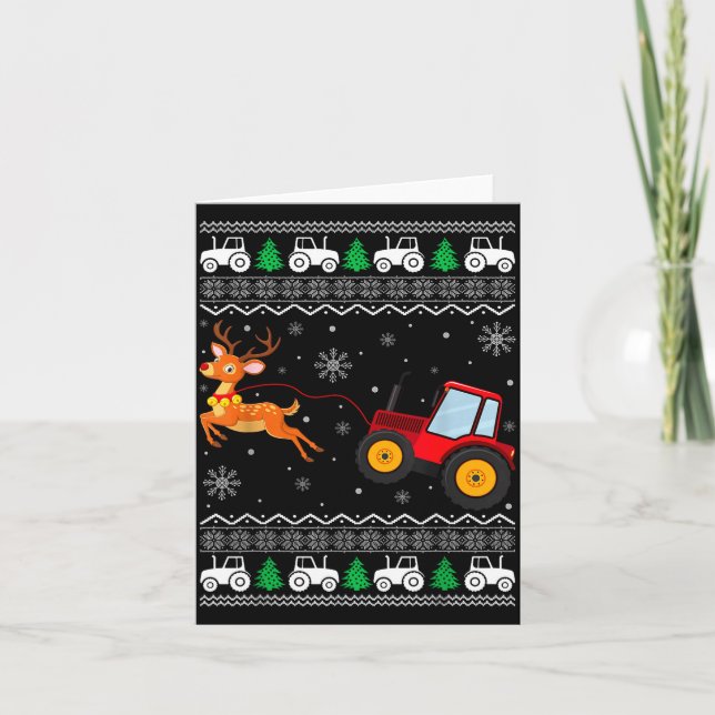 Tractor Ugly Christmas Tree Holiday Funny Xmas Boy Card (Front)