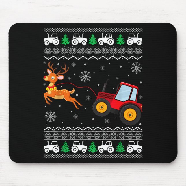 Tractor Ugly Christmas Tree Holiday Funny Xmas Boy Mouse Pad (Front)