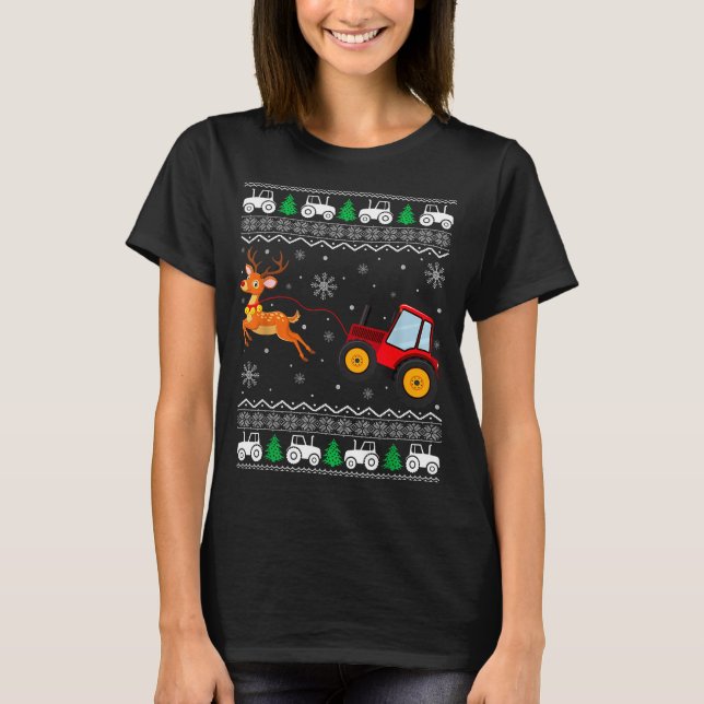 Tractor Ugly Christmas Tree Holiday Funny Xmas Boy T-Shirt (Front)