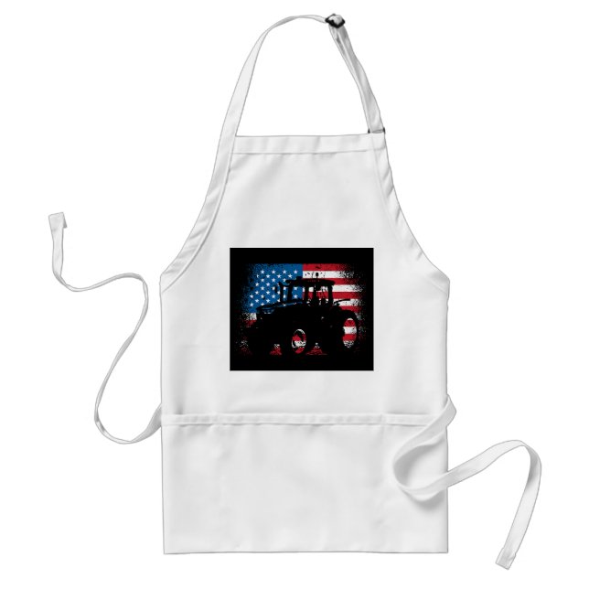 Tractor USA Flag design for Patriotic Farmer Adult Apron (Front)