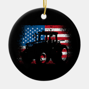 Tractor USA Flag design for Patriotic Farmer Ceramic Ornament