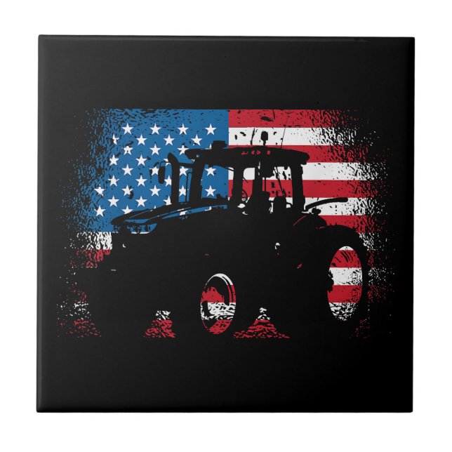 Tractor USA Flag design for Patriotic Farmer Ceramic Tile (Front)