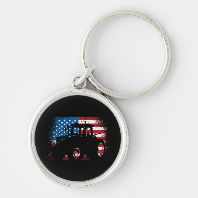 Tractor USA Flag design for Patriotic Farmer Keychain (Front)
