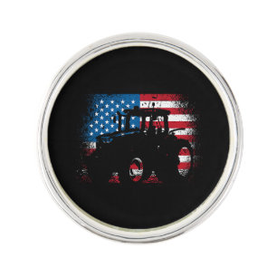 Tractor USA Flag Design for Patriotic Farmer Lapel Pin