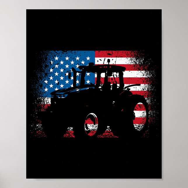Tractor USA Flag design for Patriotic Farmer Poster (Front)