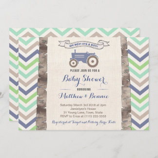 Tractor with Chevrons Baby Shower for Boy Invitation