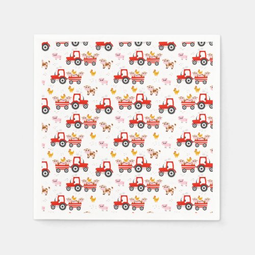 Tractor With Farm Animals Napkins