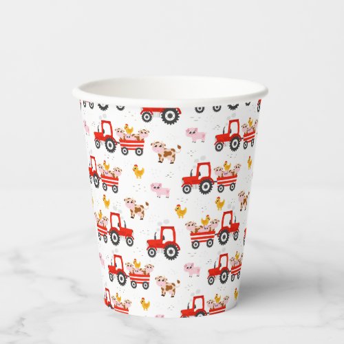 Tractor With Farm Animals Paper Cups