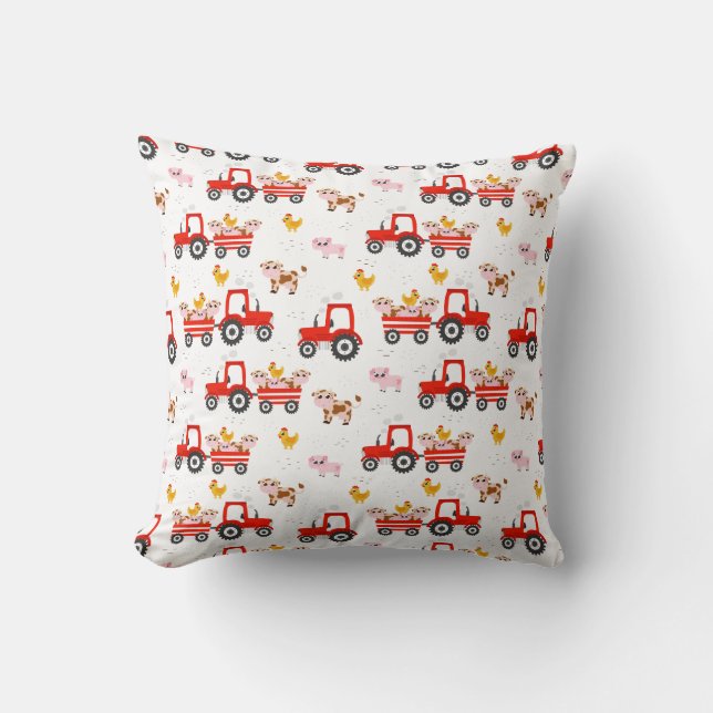 Tractor With Farm Animals Throw Pillow (Front)