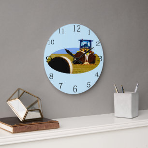 Tractor With Hay Bales Oil Paint, Large Clock