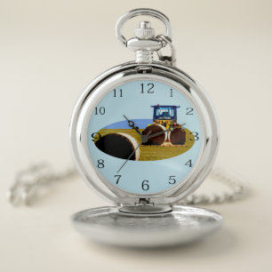 Tractor With Hay Bales Oil Paint,  Pocket Watch