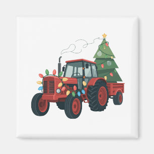 Tractor with Trailer Santa Farm Farmer Christmas Magnet