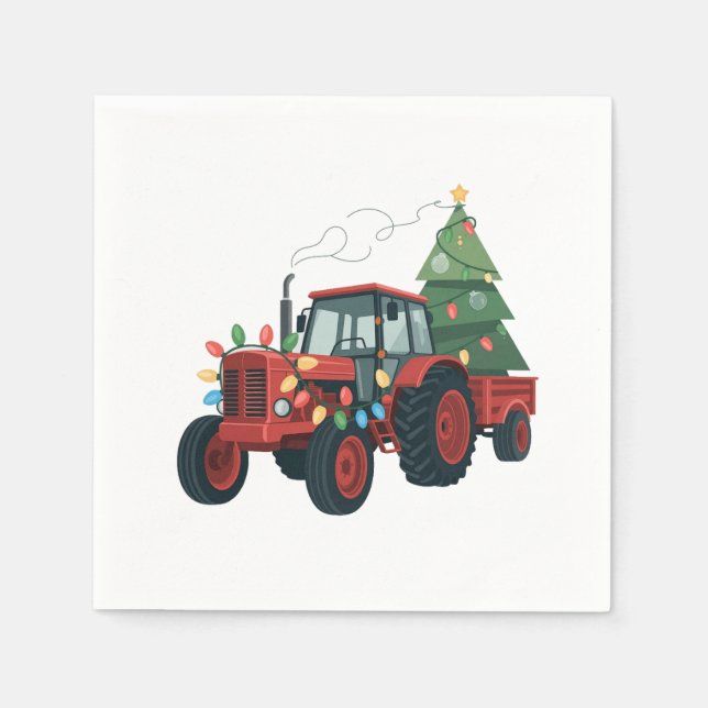 Tractor with Trailer Santa Farm Farmer Christmas Napkins (Front)