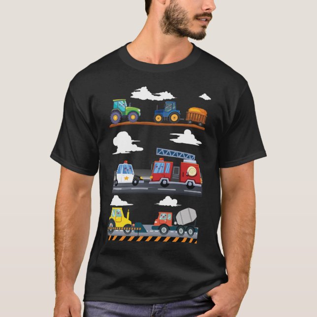 Tractors Fire Truck Police Agricultural Machinery T-Shirt (Front)