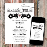 Tractors In Love Black And White Farm Wedding Invitation at Zazzle
