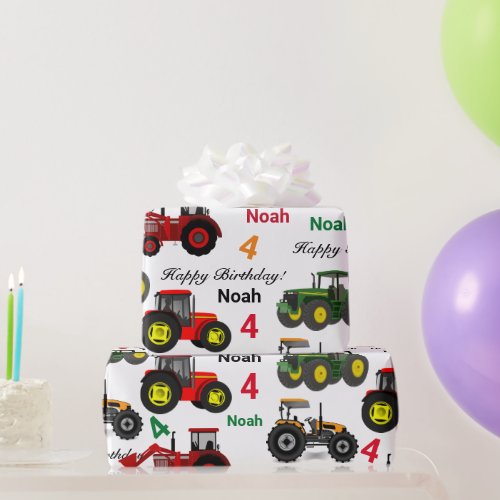 Tractors Loader Add Boys Name Age Birthday Wrapping Paper