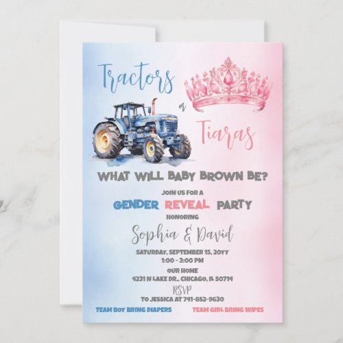 Tractors or Tiaras Gender Reveal Party Invitation