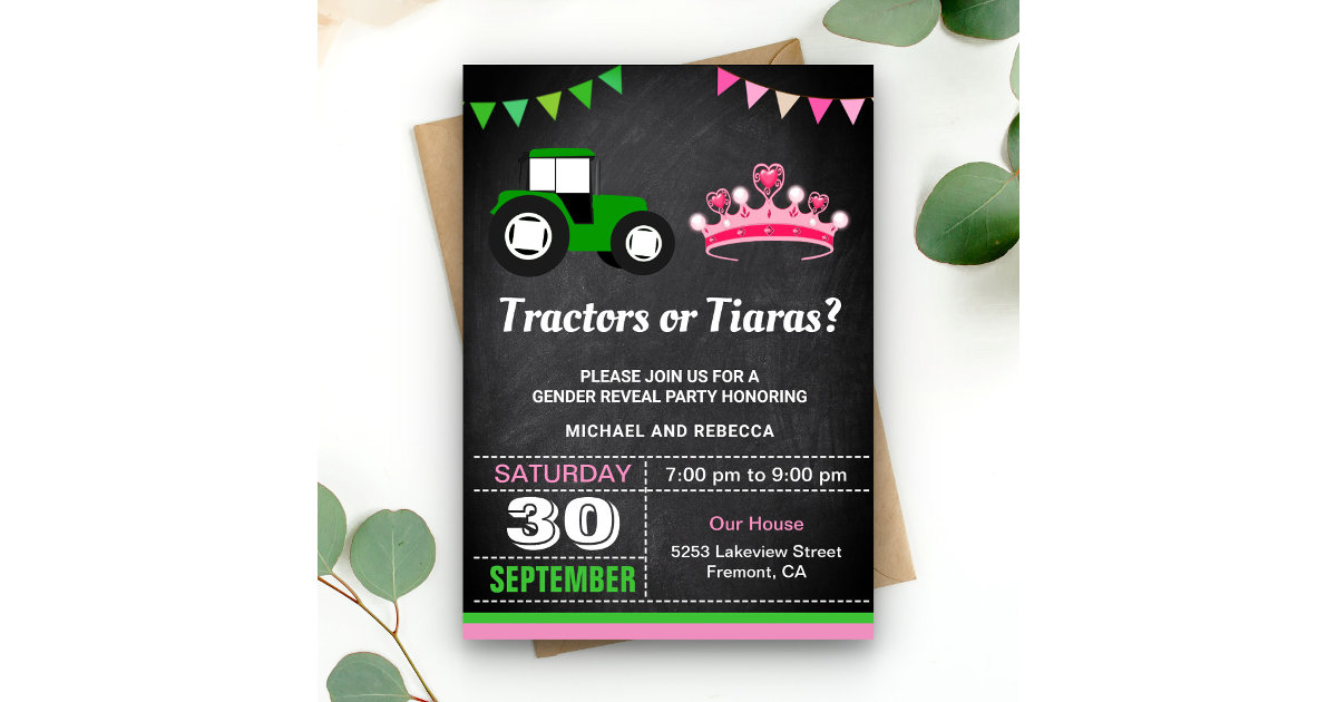 Tractors or Tiaras Gender Reveal Party Invitation Zazzle