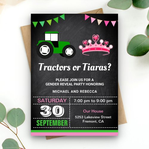 Tractors or Tiaras Gender Reveal Party Invitation