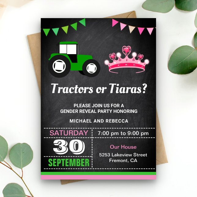 Tractors or Tiaras Gender Reveal Party Invitation (Creator Uploaded)