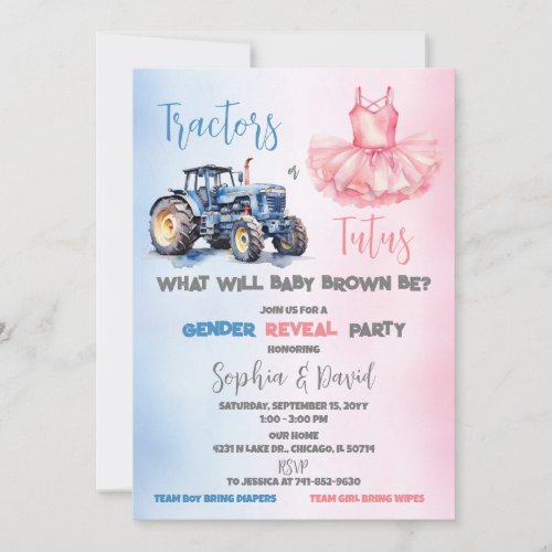 Tractors or Tutus Gender Reveal Party Invitation