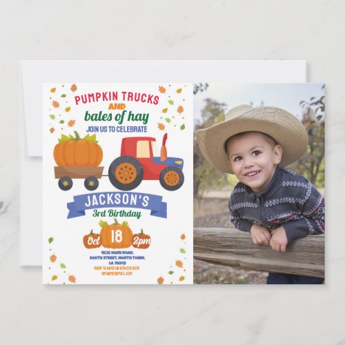 Tractors Pumpkin Birthday Harvest Party Photo Invitation