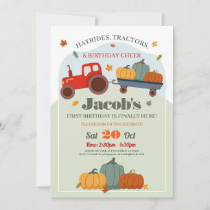 Tractors Pumpkins Birthday 1st One Fall Invitation