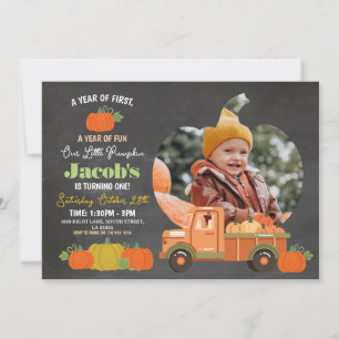 Tractors Pumpkins Birthday 1st Photos Boys Chalk Invitation