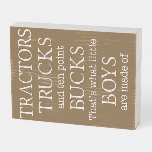 Tractors, Trucks & Eight Point Bucks, Boys Wooden Box Sign Zazzle