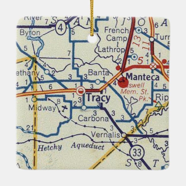 Tracy California Vintage Map Ceramic Ornament (Back)