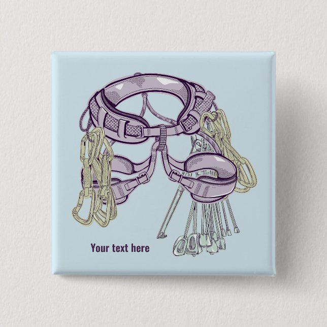 Trad climbing harness and equipment button (Front)