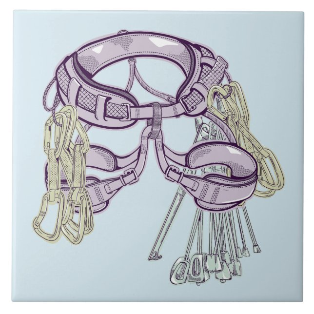 Trad climbing harness and equipment ceramic tile (Front)