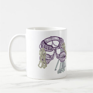 Trad climbing harness and equipment coffee mug