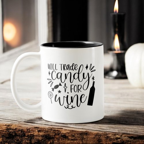 Trade Candy for Wine Funny Halloween Two_Tone Coffee Mug